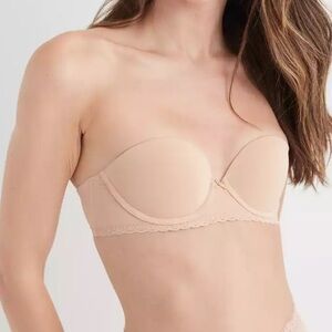 Aerie Strapless Real Happy Push Up Wire Bra Convertible 38D Beige